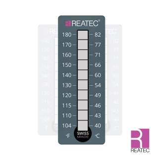 Temperaturindikator 40–82 °C – reaLabel 10 standard / 00A.LSP.10 | Papieretikett mit Schutzfolie, irreversibel & robust