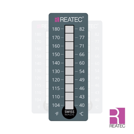 Temperaturindikator 40–82 °C – reaLabel 10 standard / 00A.LSP.10 | Papieretikett mit Schutzfolie, irreversibel & robust