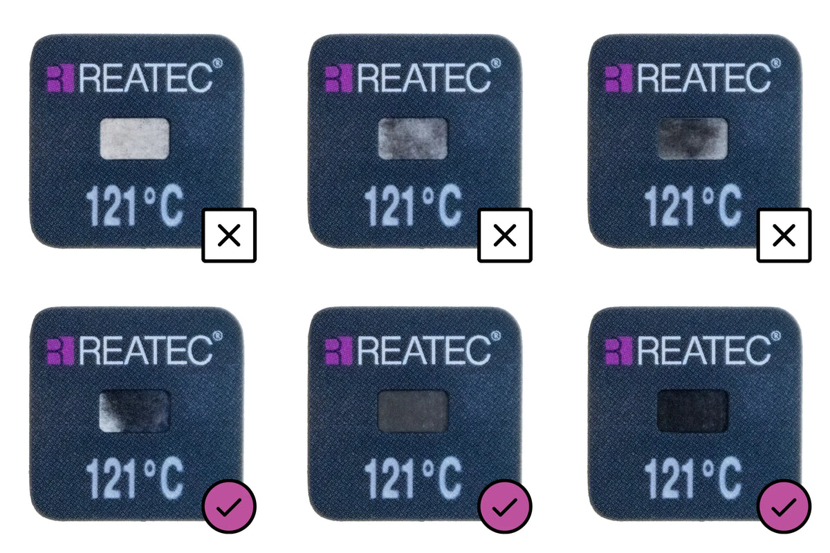 Reatec reaPoint professional irreversible temperature indicator in six-grid with different stages of indicator triggering