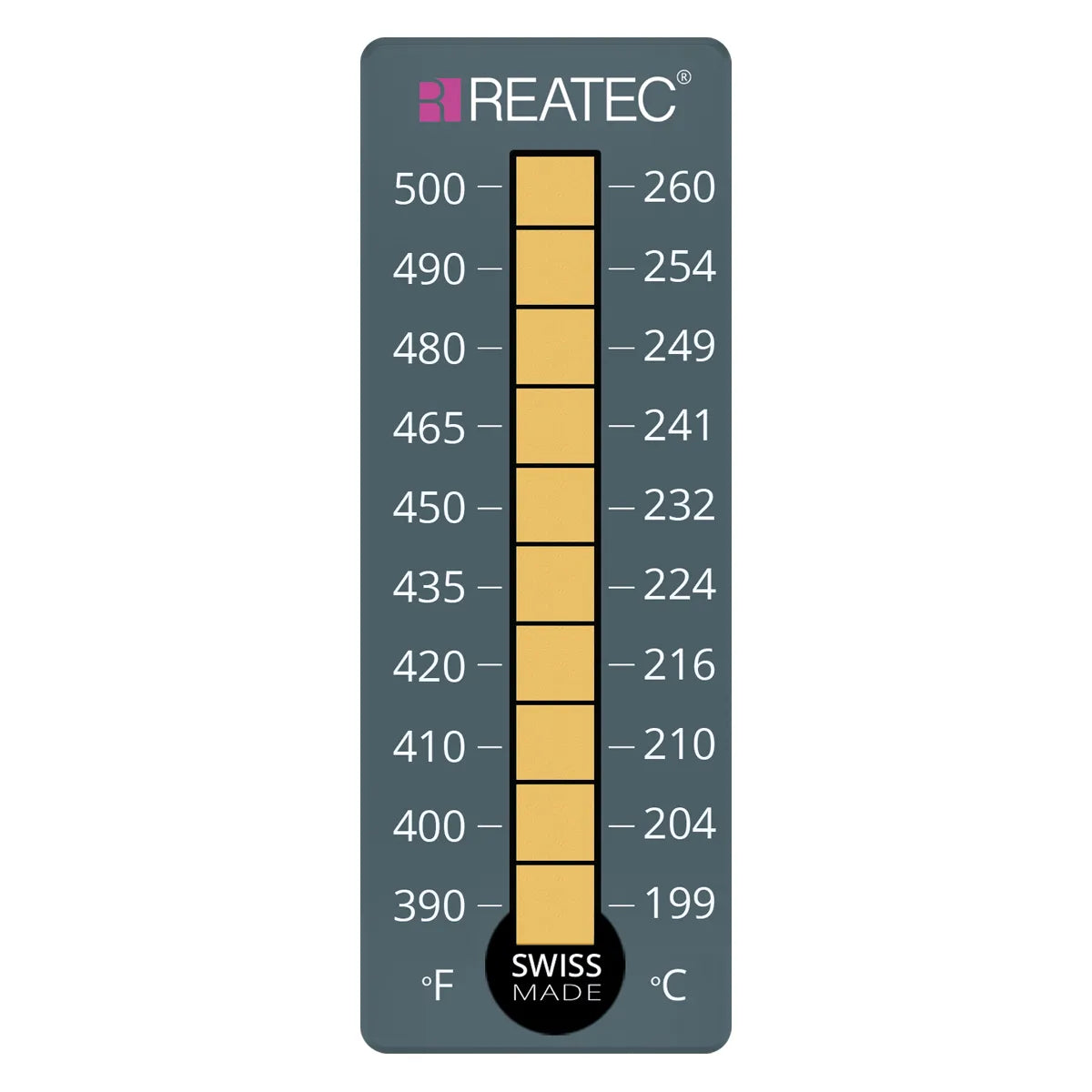 reaLabel 10 standard chemical-resistant irreversible temperature label 199 - 260 °C protected with kapton film