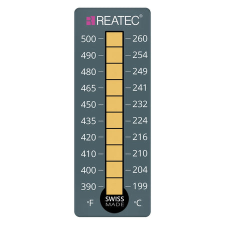 reaLabel 10 standard chemical-resistant irreversible temperature label 199 - 260 °C protected with kapton film