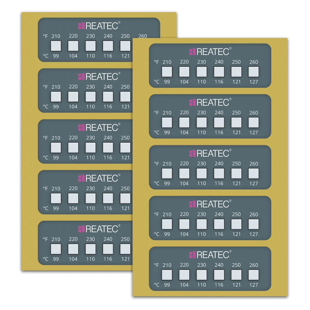 reaLabel 6 standard chemical-resistant irreversible temperature label examples sheets with 10 individual labels