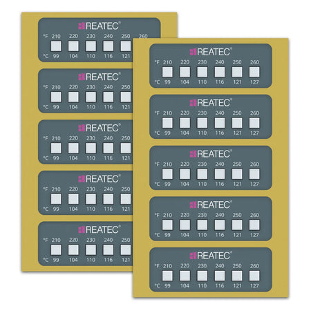 reaLabel 6 standard chemical-resistant irreversible temperature label examples sheets with 10 individual labels