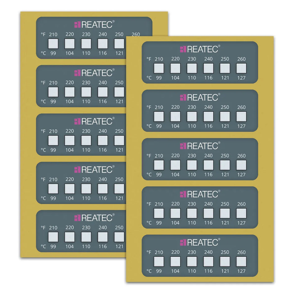 reaLabel 6 standard chemical-resistant irreversible temperature label examples sheets with 10 individual labels