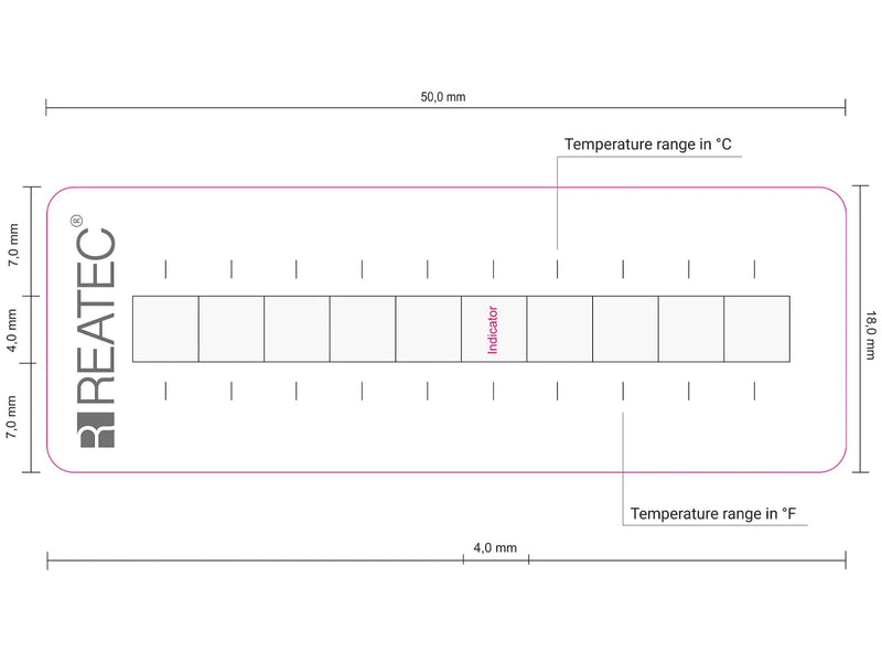 reaLabel 10 standard chemical-resistant irreversible temperature label technical drawing