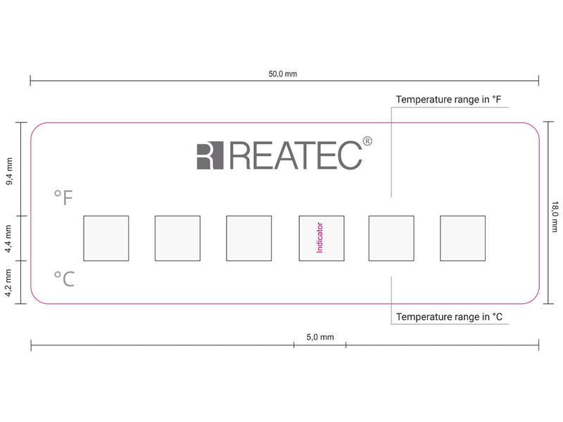 reaLabel 6 standard chemical-resistant irreversible temperature label technical drawing