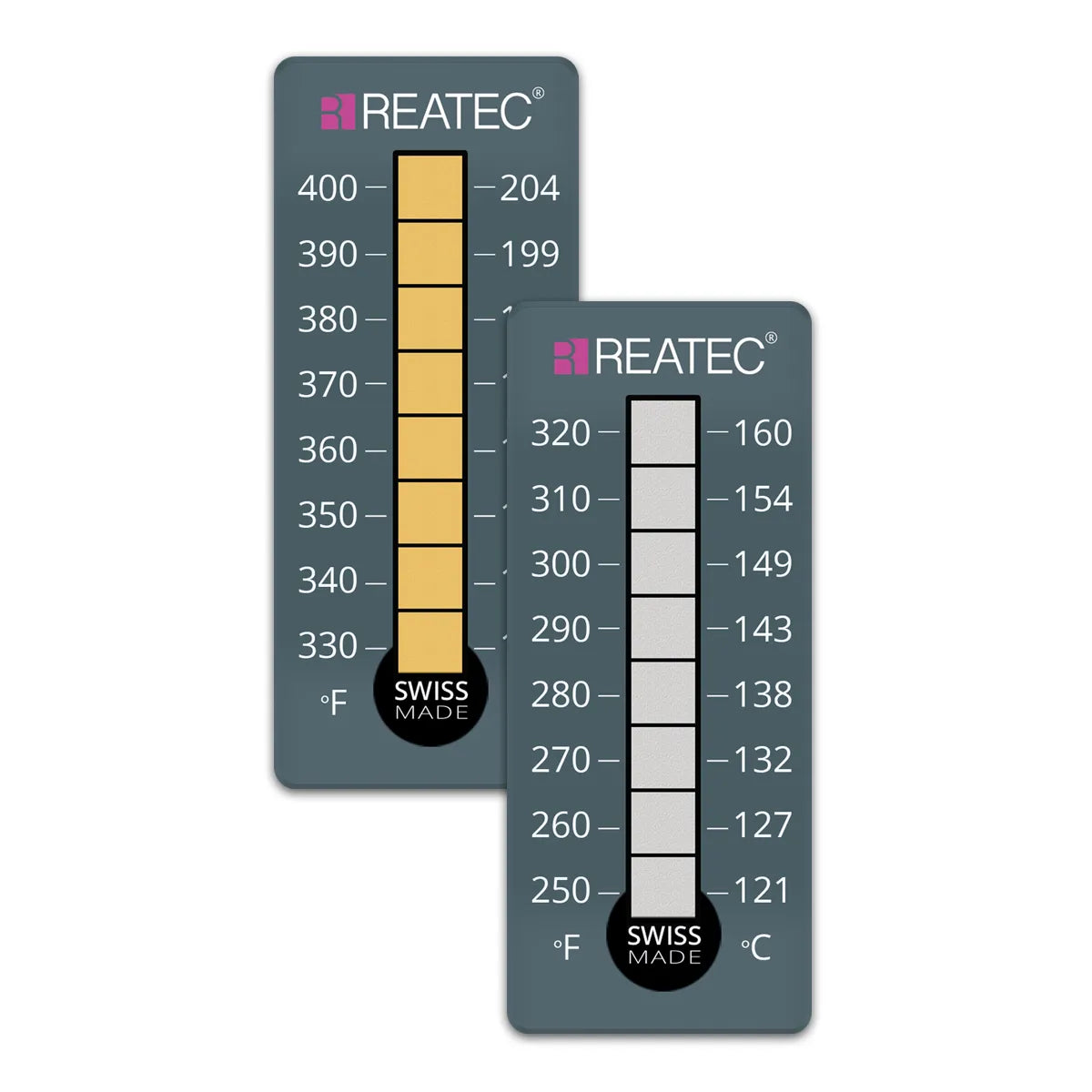 reaLabel 8 standard chemical-resistant irreversible temperature labels examples with plastic and with kapton film