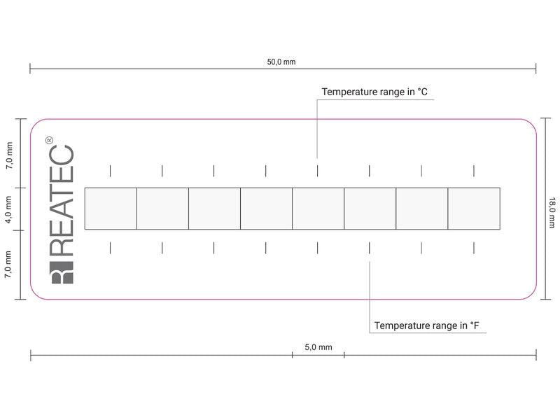 reaLabel 8 standard chemical-resistant irreversible temperature label technical drawing