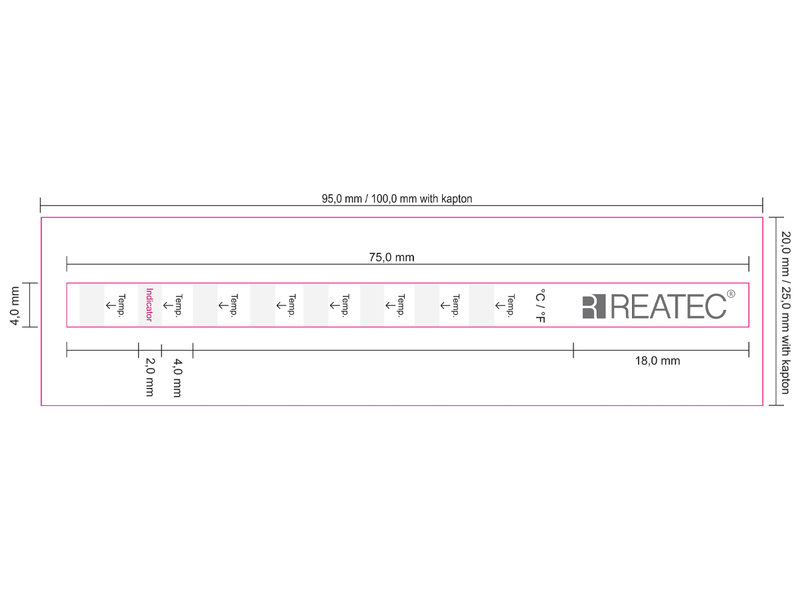 reaStripe 8 protected chemical-resistant irreversible temperature strip technical drawing