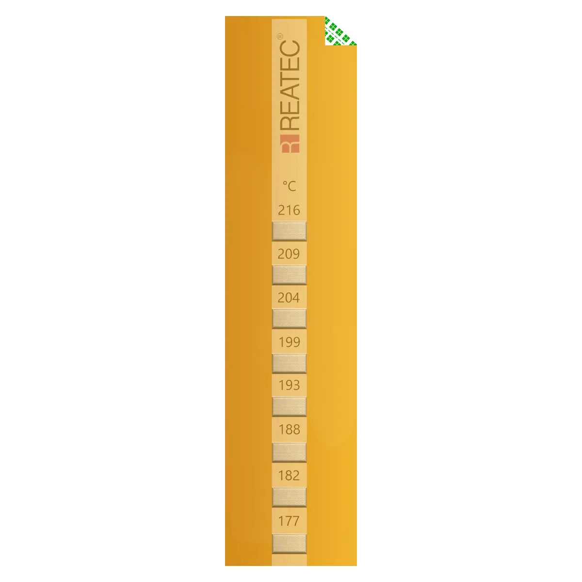 reaStripe 8 protected chemical-resistant irreversible temperature strip 177- 216 °C protected with Kapton film