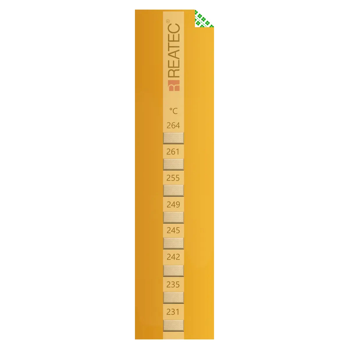 reaStripe 8 protected chemical-resistant irreversible temperature strip 231 - 264 °C protected with Kapton film