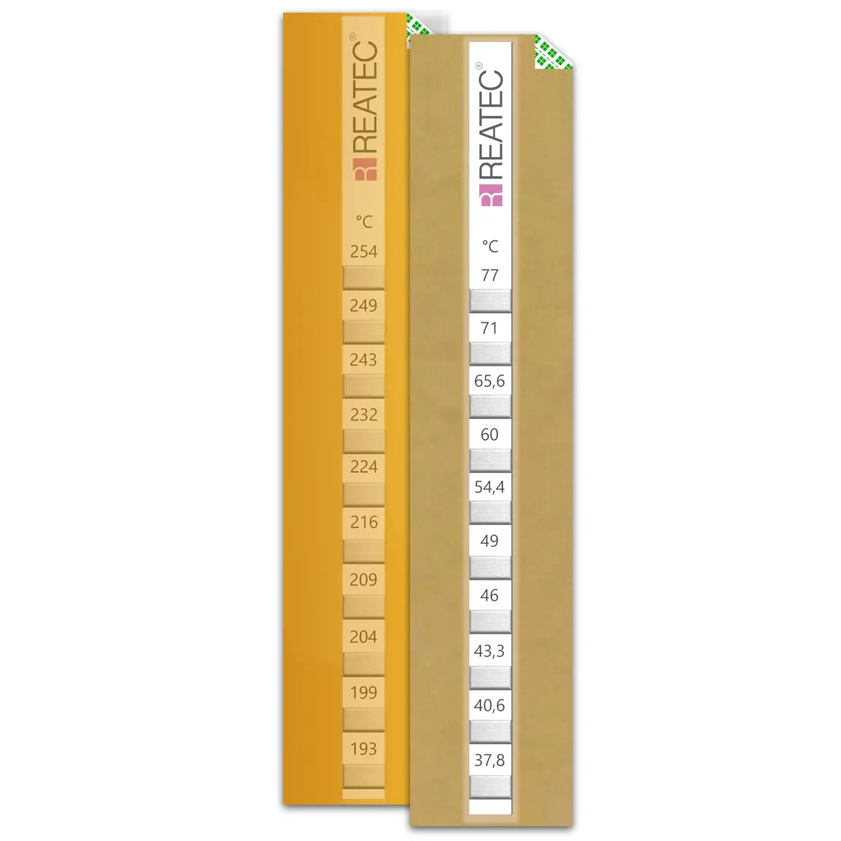 reaStripe 10 protected chemical-resistant irreversible temperature strip examples with plastic and with kapton film