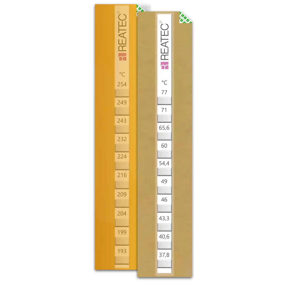 reaStripe 10 protected chemical-resistant irreversible temperature strip examples with plastic and with kapton film