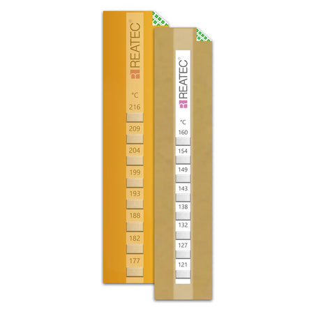 reaStripe 8 protected chemical-resistant irreversible temperature strip examples with plastic and with kapton film